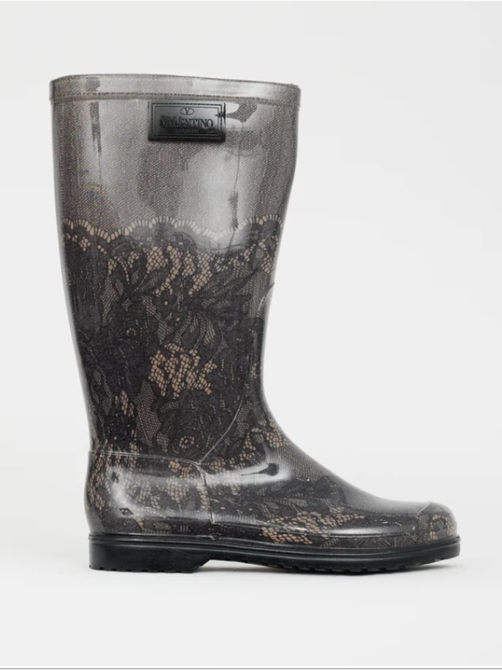 Valentino Gray Transparent Lace-Overlay Rain Boots
